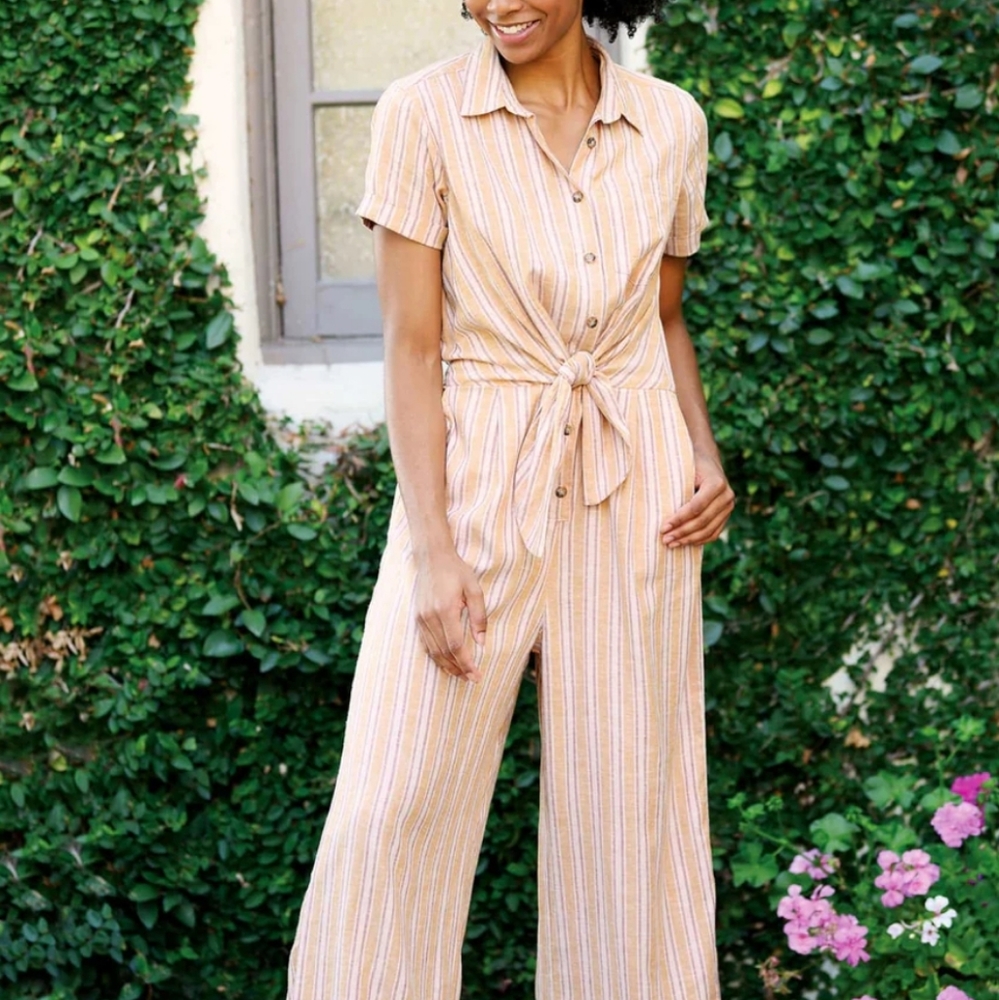 Toad&Co Tan Striped Jumpsuit